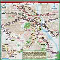 Delhi Metro map showing the metro routes in Delhi